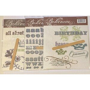 Lot Of 3 MME Rubons My Minds Eye Transfer Bohemia Backyard New scrapbook journal
